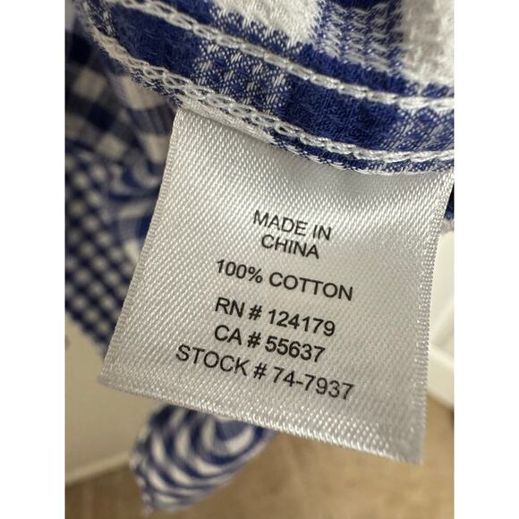 EUC Johnston Murphy Textured Cotton Dress Shirt Mens L Blue Check Plaid Button - Picture 7 of 11